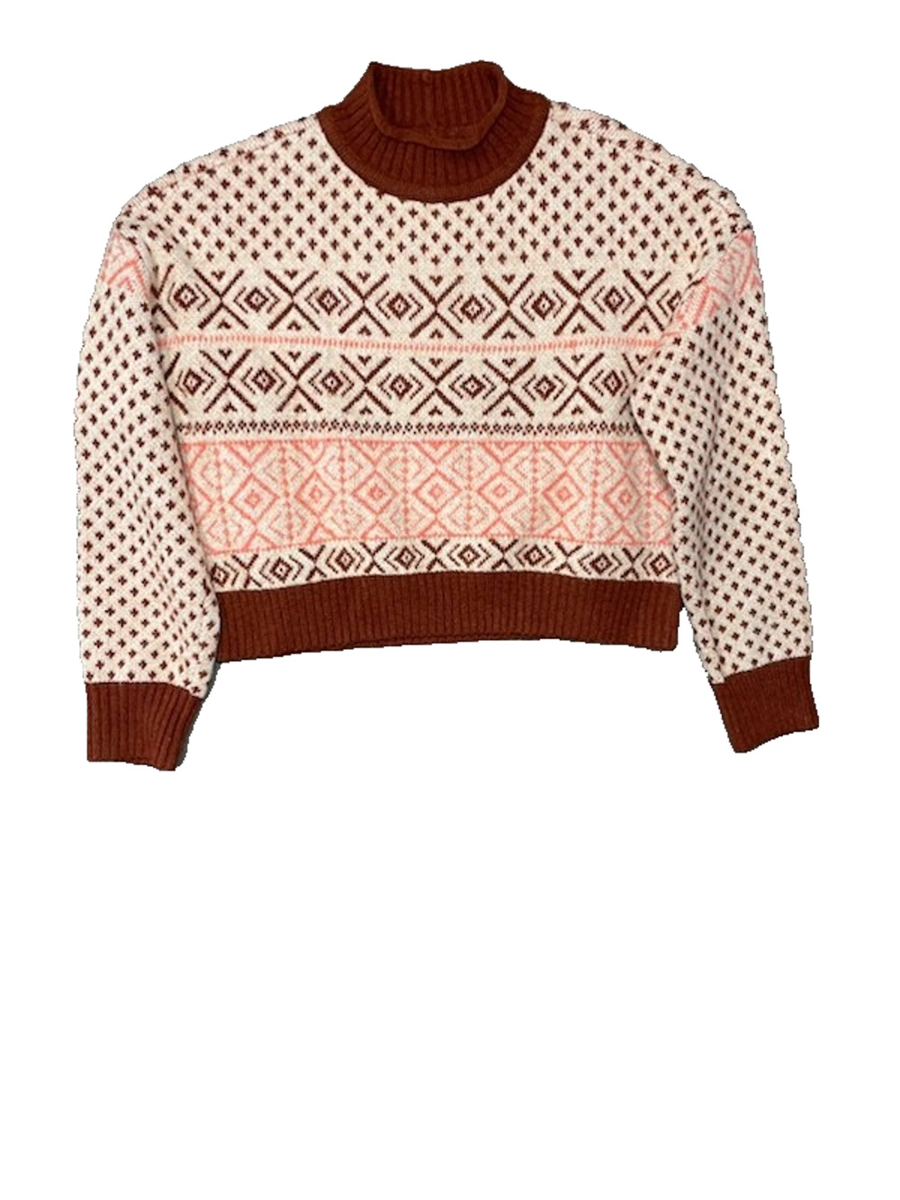 American Eagle Nordic Fair Isle Mock Neck Pullover Sweater Size M Ski Lodge